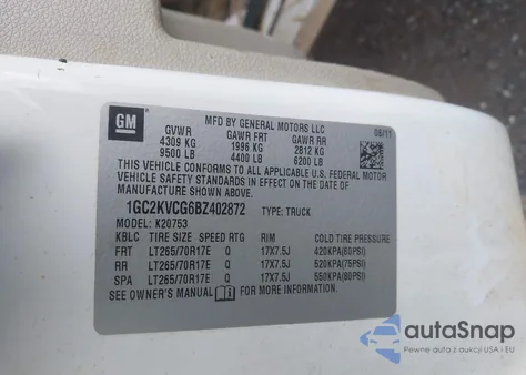 2011 Chevrolet Silverado 2500Hd Work Truck z USA, uszkodzony, nr VIN 1GC2KVCG6BZ402872